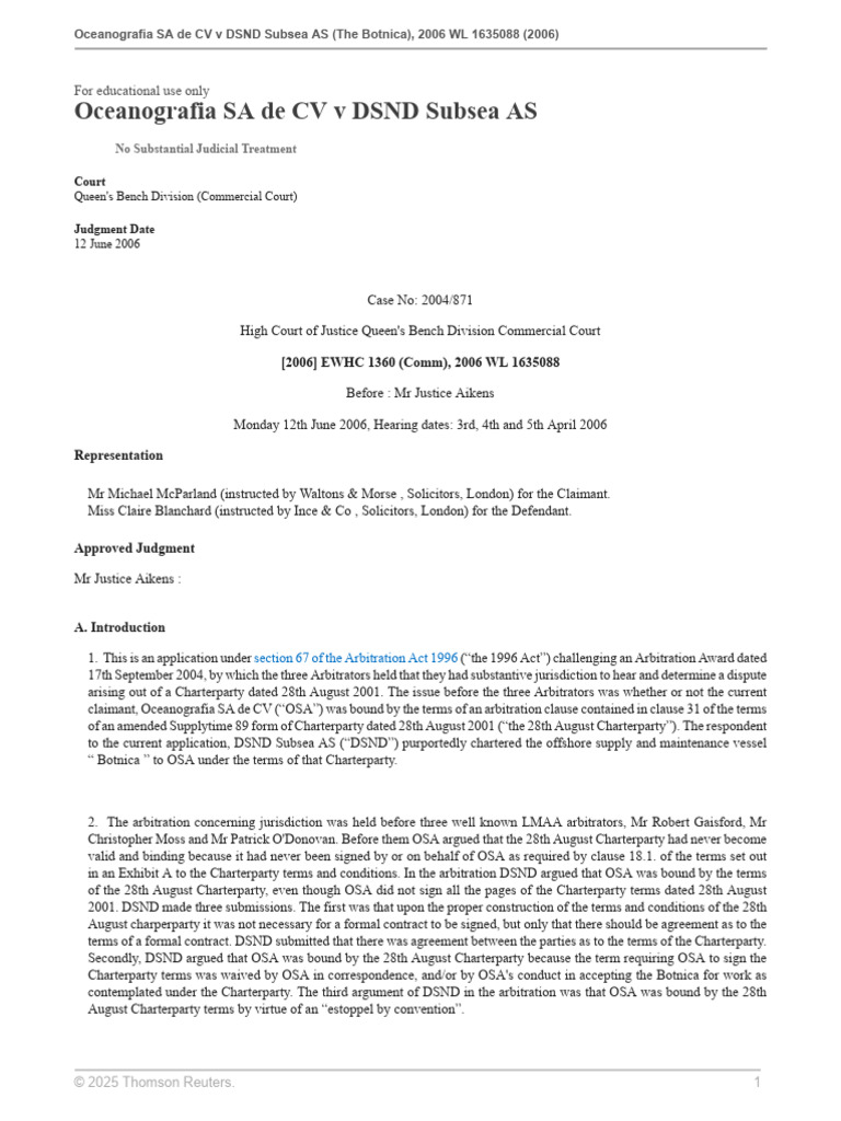 Oceanografia v DSND Subsea Arbitration Case | PDF | Arbitration ...