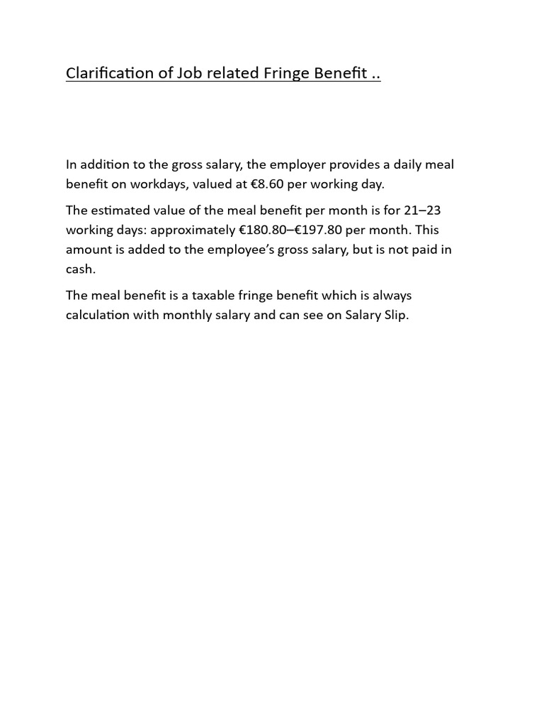 Clarification of Job Related Fringe Benefit | PDF