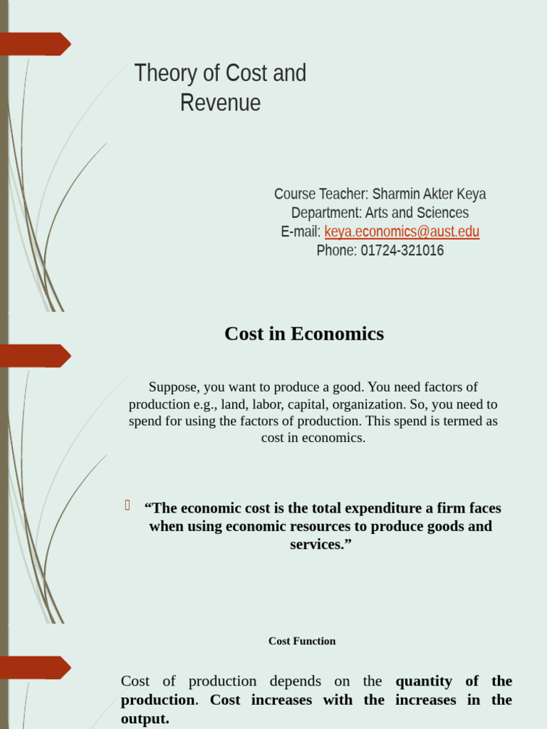 Economics of Cost and Revenue Analysis | PDF | Average Cost | Marginal Cost