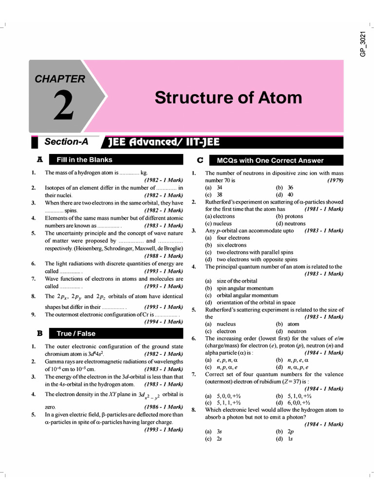 Atomic Structure Jee Adv Pyq | PDF
