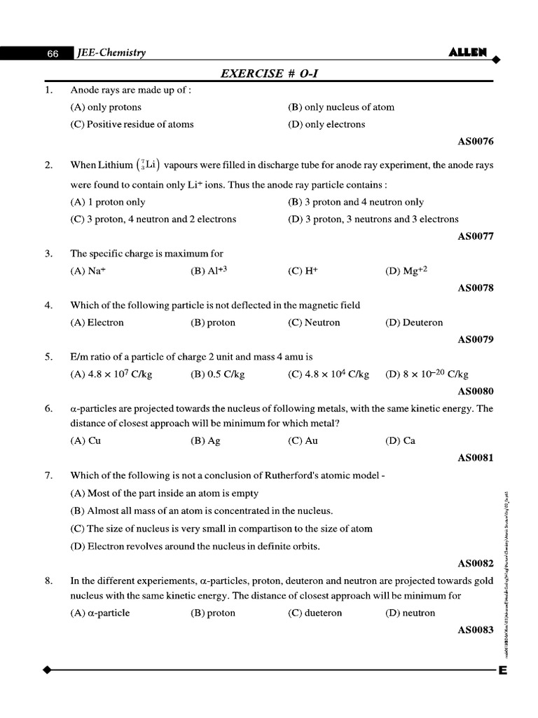 Atomic Structure Jee Allen Q | PDF
