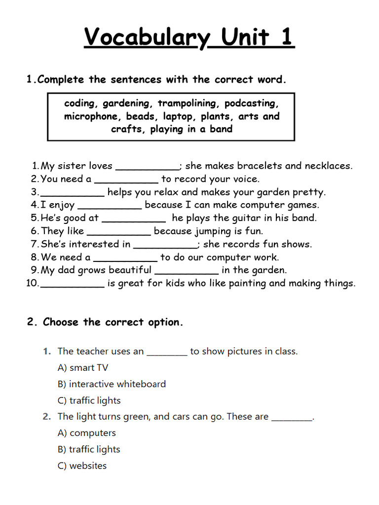 Vocabulary Unit 1 | PDF