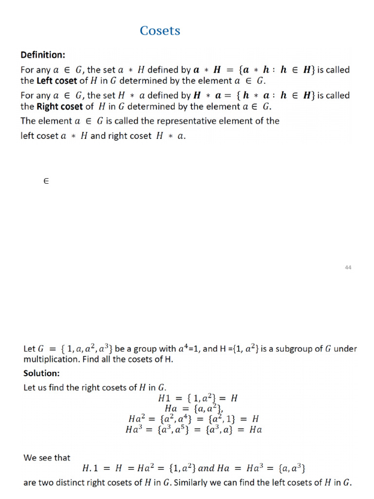 Understanding Left and Right Cosets in Groups | PDF | Index Of A ...