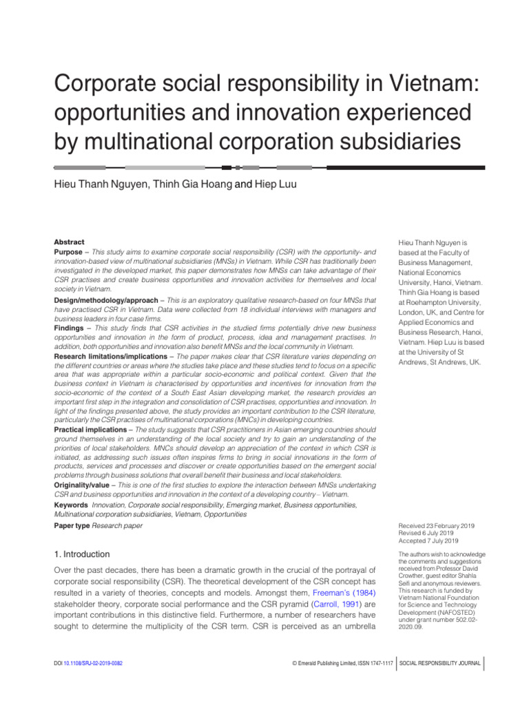CSR Opportunities for MNCs in Vietnam | PDF | Corporate Social ...