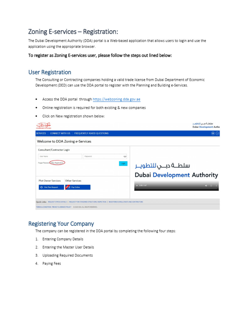 DDA Zoning E-Services Registration Guide | PDF | Password | Payments