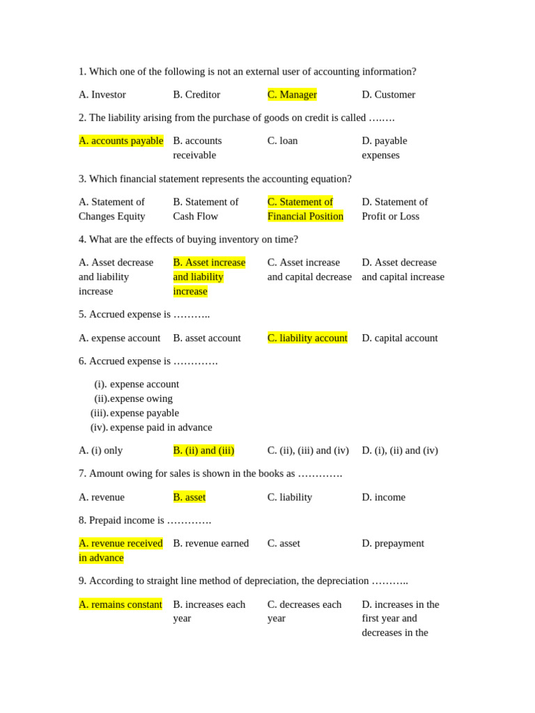 Accounting Concepts and Principles Quiz | PDF | Debits And Credits ...
