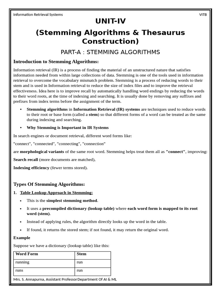 Stemming Algorithms in Information Retrieval | PDF | Information ...