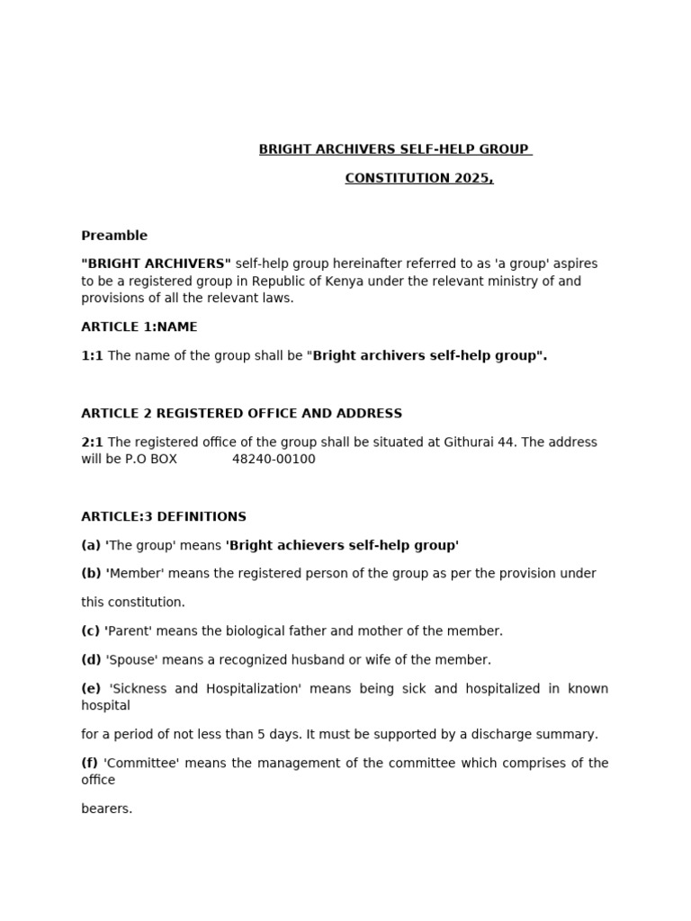 Bright Archivers Self-Help Group Constitution | PDF | Committee ...