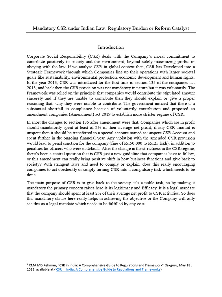 Mandatory CSR Compliance in India | PDF | Corporate Social ...