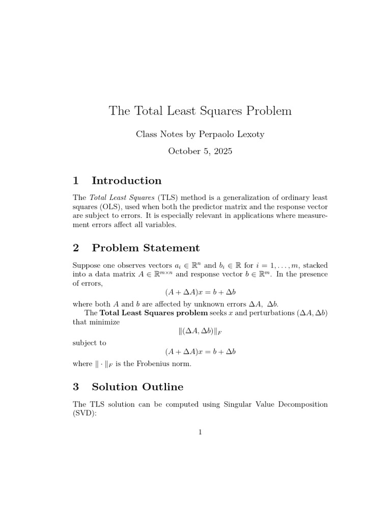 Notes On Total Least Squares | PDF