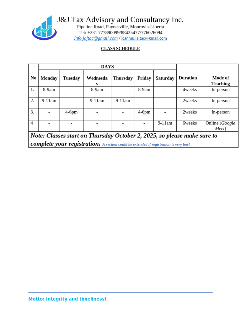 Class Schedule | PDF