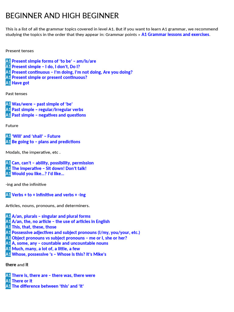 Comprehensive A1 to B2 Grammar Guide | PDF | Verb | Adverb