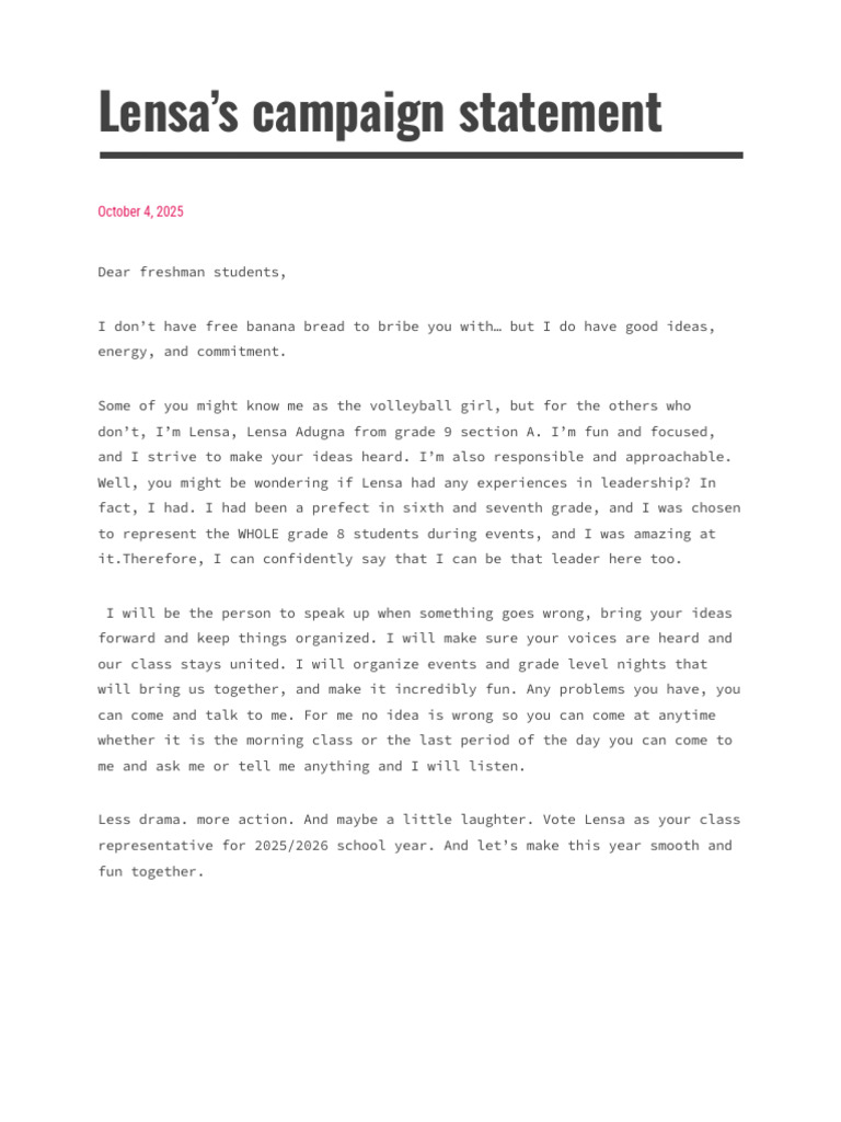Lensa's Campaign Statement | PDF