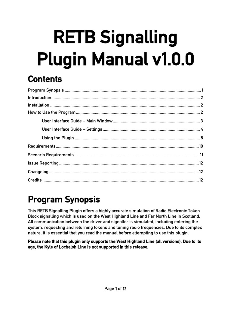 RETB Signalling Plugin Manual | PDF | Computing | Rail Transport