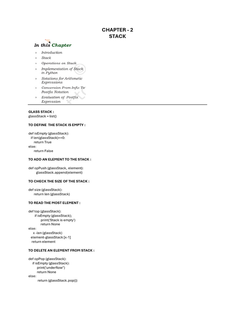 Stack Operations in Python | PDF