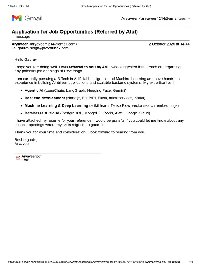 Job Application for AI Position | PDF