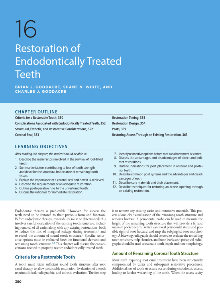 Restoring Endodontically Treated Teeth | PDF | Dental Anatomy | Human Tooth