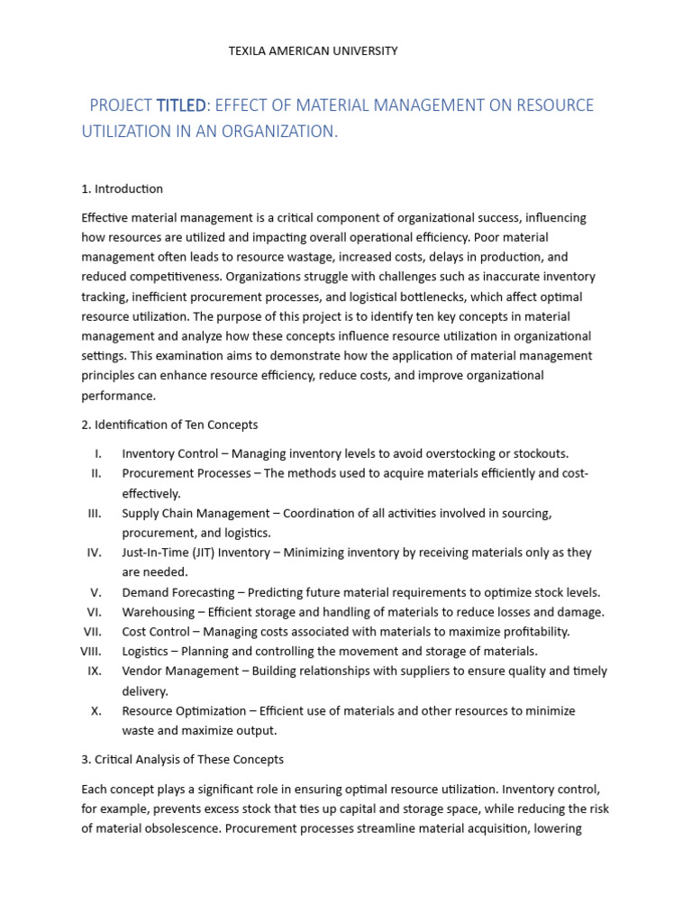 Material Management & Resource Utilization | PDF | Inventory | Logistics