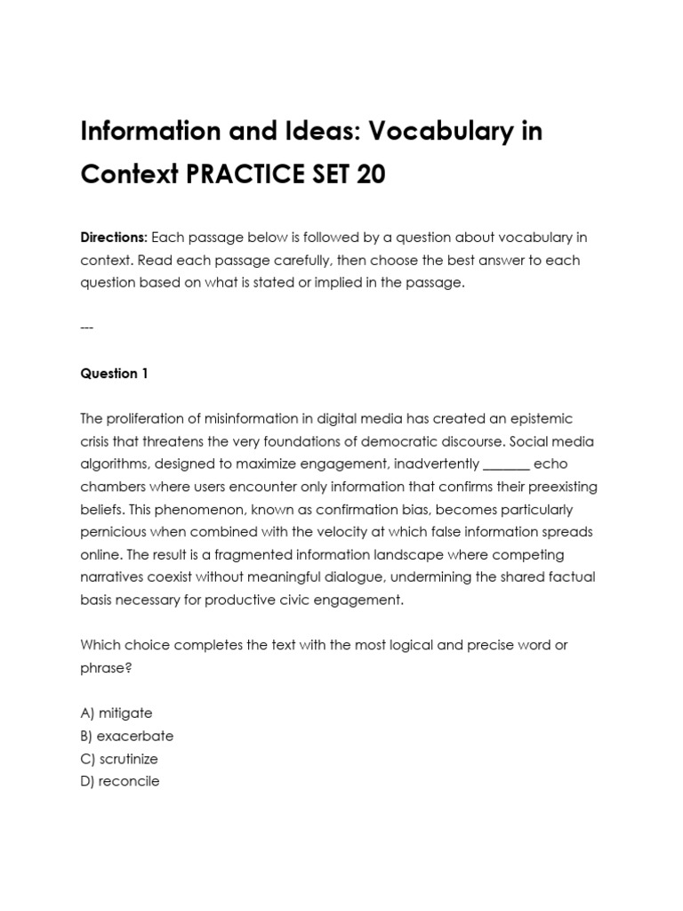 Vocabulary Context Practice Set 20 | PDF | Consciousness | Cryptography