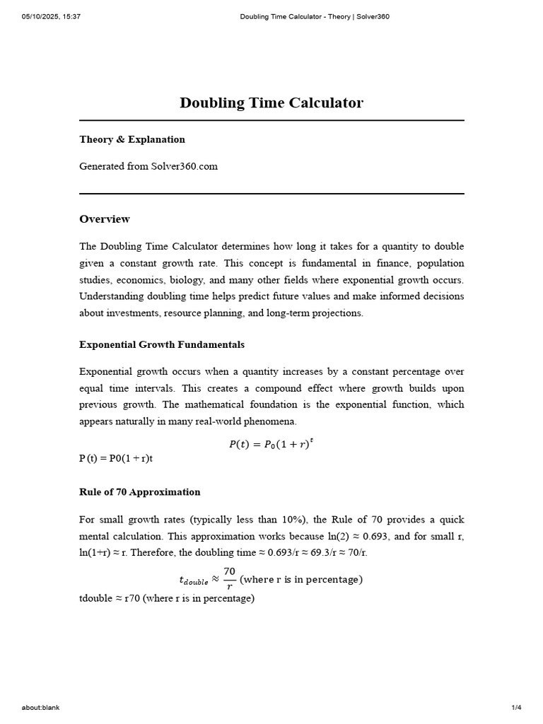 Doubling Time Calculator Overview | PDF | Compound Interest | Approximation