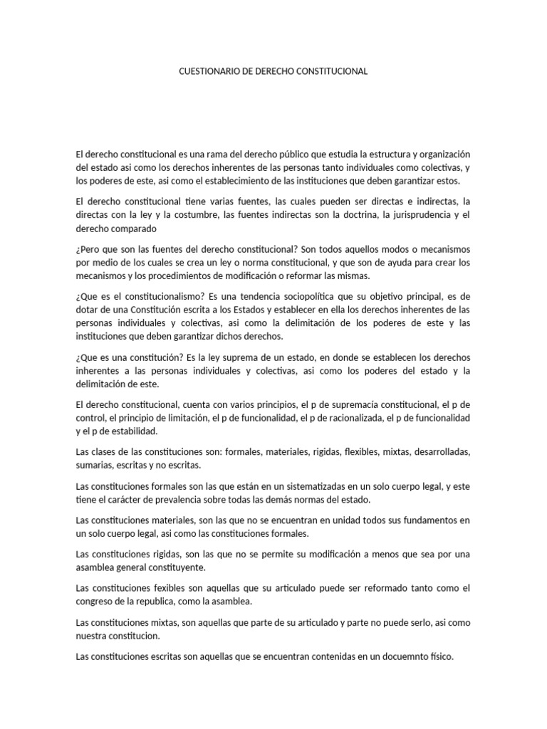 Fuentes y Tipos de Derecho Constitucional | PDF | Constitución | Ley ...