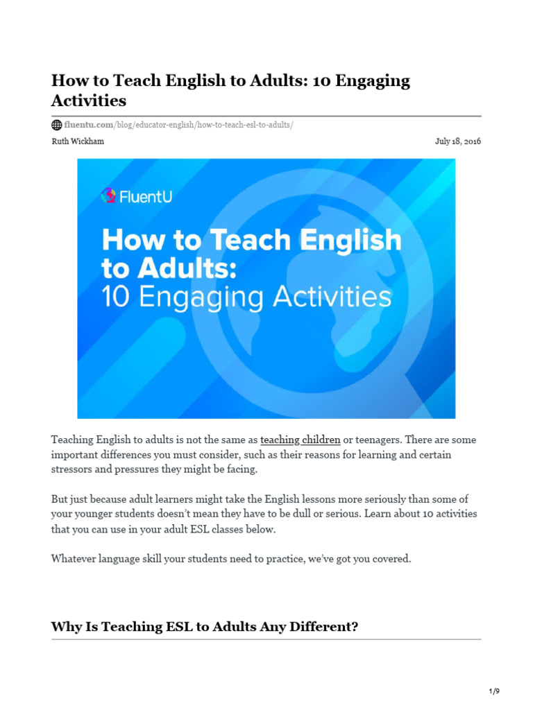 10 Engaging Activities for Adult ESL Teaching | PDF | English As A ...