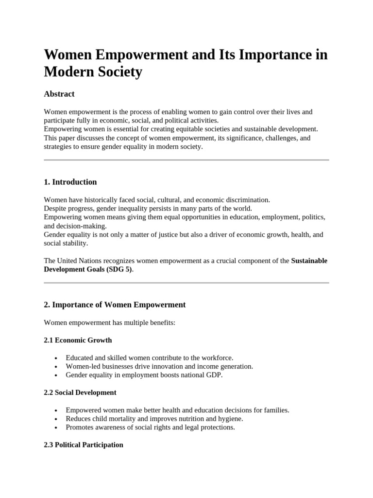 Women Empowerment and Its Importance in Modern Society Notes | PDF ...
