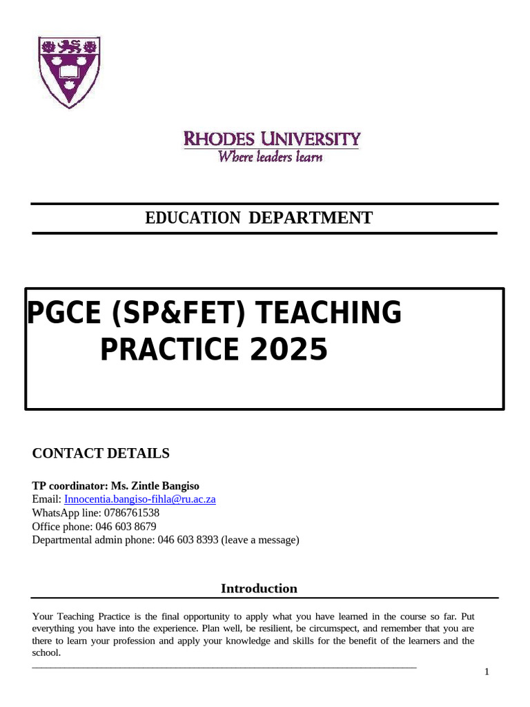 PGCE Teaching Practice Handbook 2025 | PDF | Mentorship | Learning