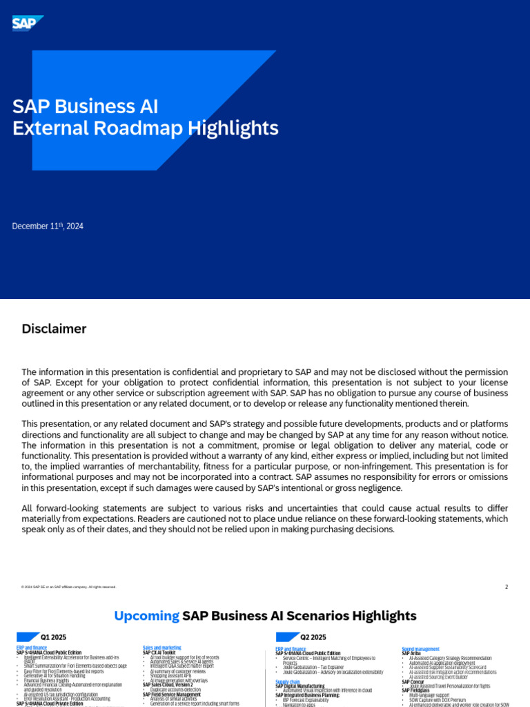 SAP Business AI Roadmap December 11th 2024 | PDF | Artificial ...