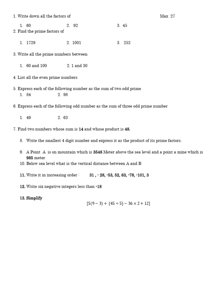 Maths Class 6 | PDF
