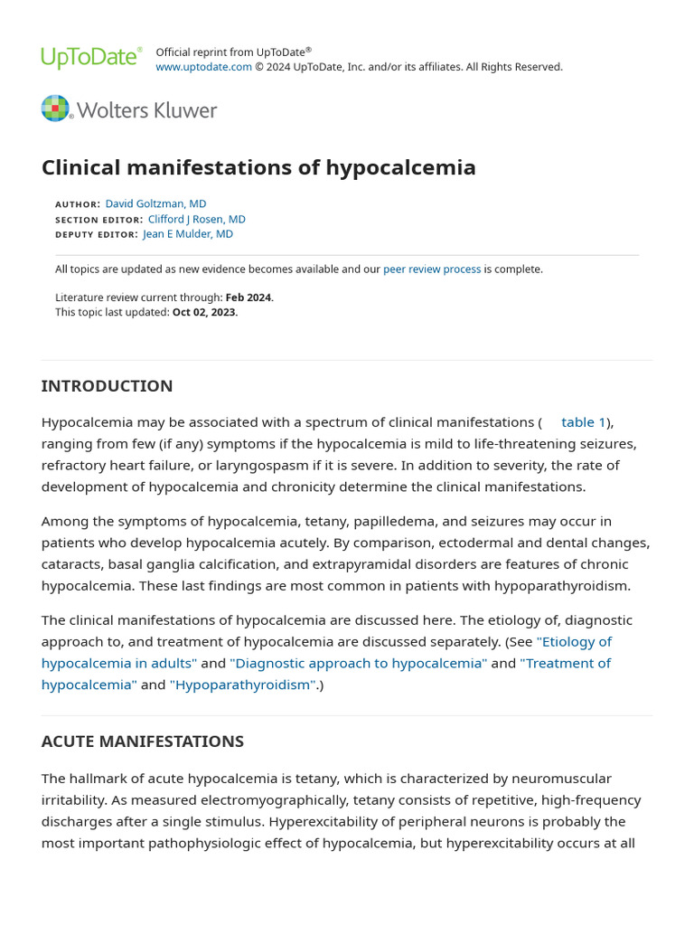Clinical Signs of Hypocalcemia Explained | PDF | Vitamin D | Diseases ...
