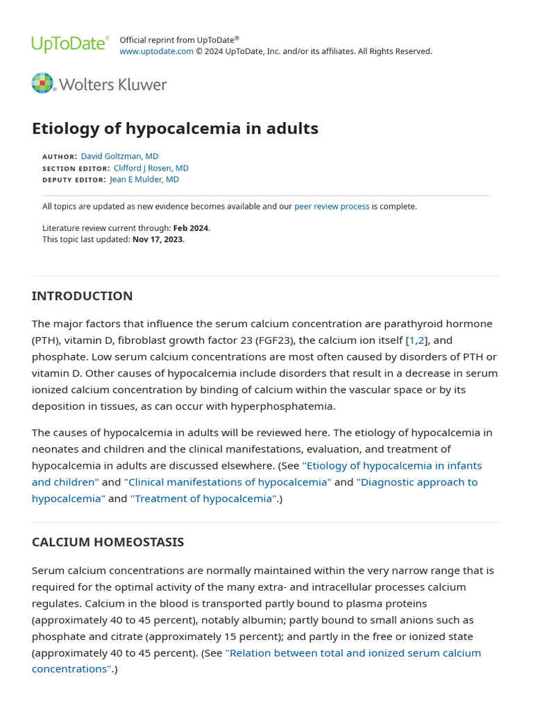 Causes of Hypocalcemia in Adults | PDF | Parathyroid Gland | Calcium In ...