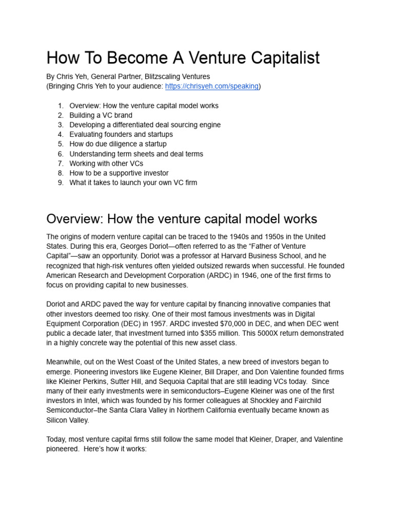 Guide to Becoming a Venture Capitalist | PDF | Venture Capital ...