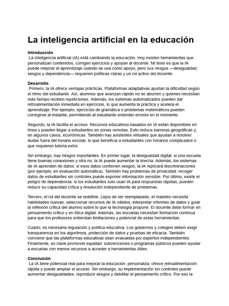 IA en Educación: Beneficios y Riesgos | PDF | Inteligencia artificial ...