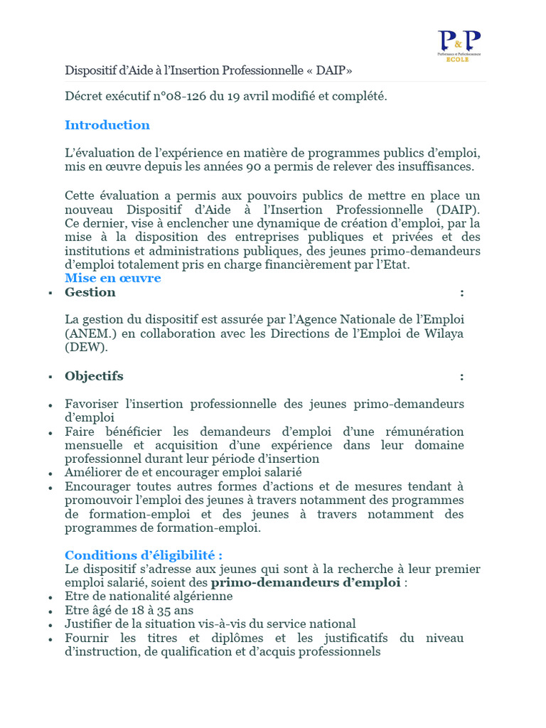 Dispositif DAIP pour l'insertion des jeunes | PDF | Chômage | Emploi