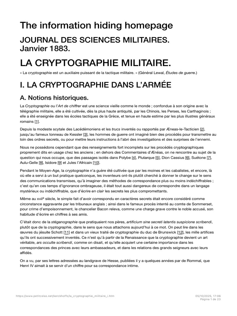 Histoire de la cryptographie militaire | PDF | Cryptage | Chiffre ...