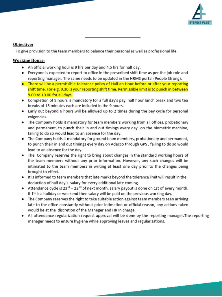 Working Hours Policy V3 Effective 1st April 2024 | PDF | Business ...