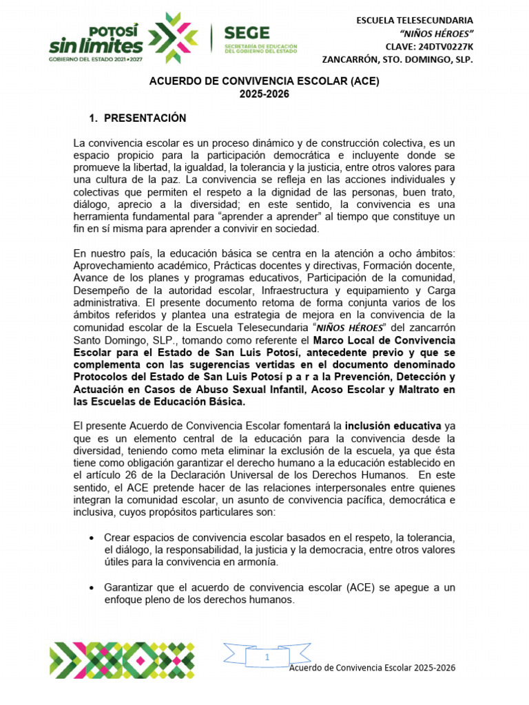Acuerdo de Convivencia Escolar 2025-2026 | PDF | Escuelas | Violencia