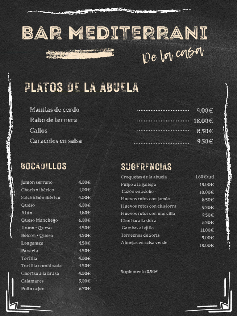 Menú del Bar Mediterrani | PDF
