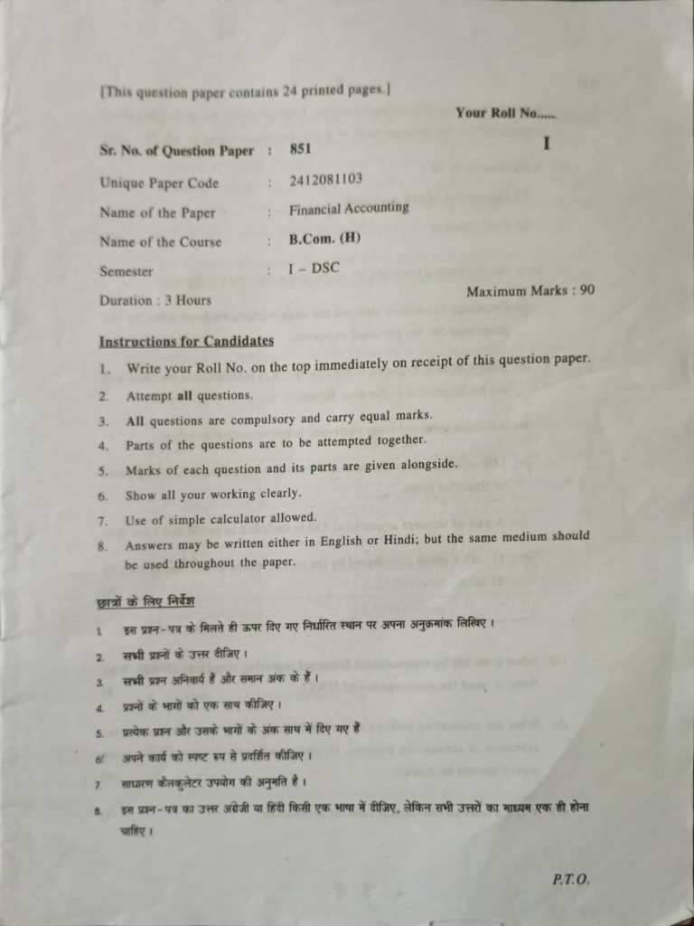 FA Question Paper 2024: Financial Accounting | PDF | Expense | Lease