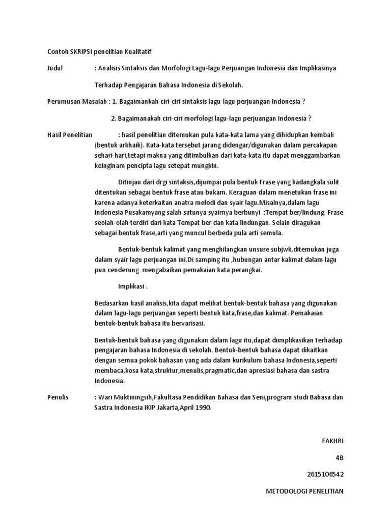 Contoh Penelitian Kualitatif