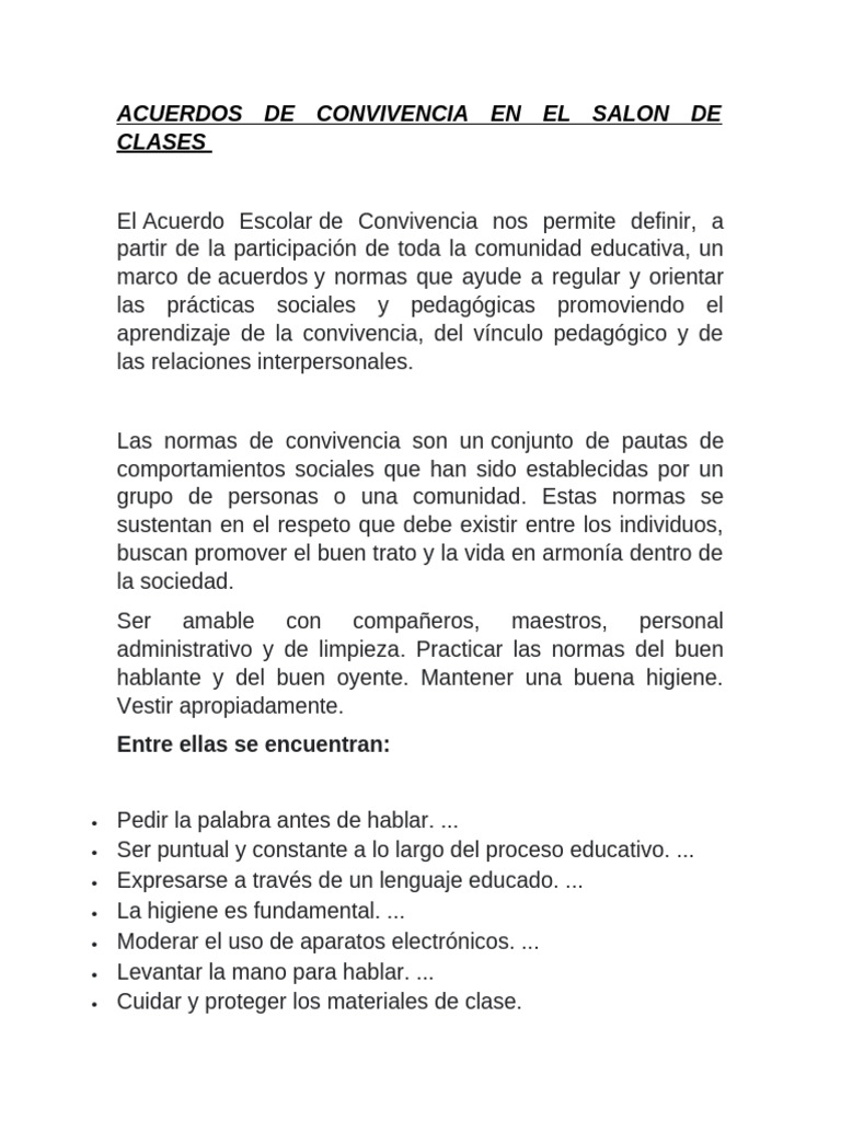 Normas de Convivencia Escolar Efectivas | PDF