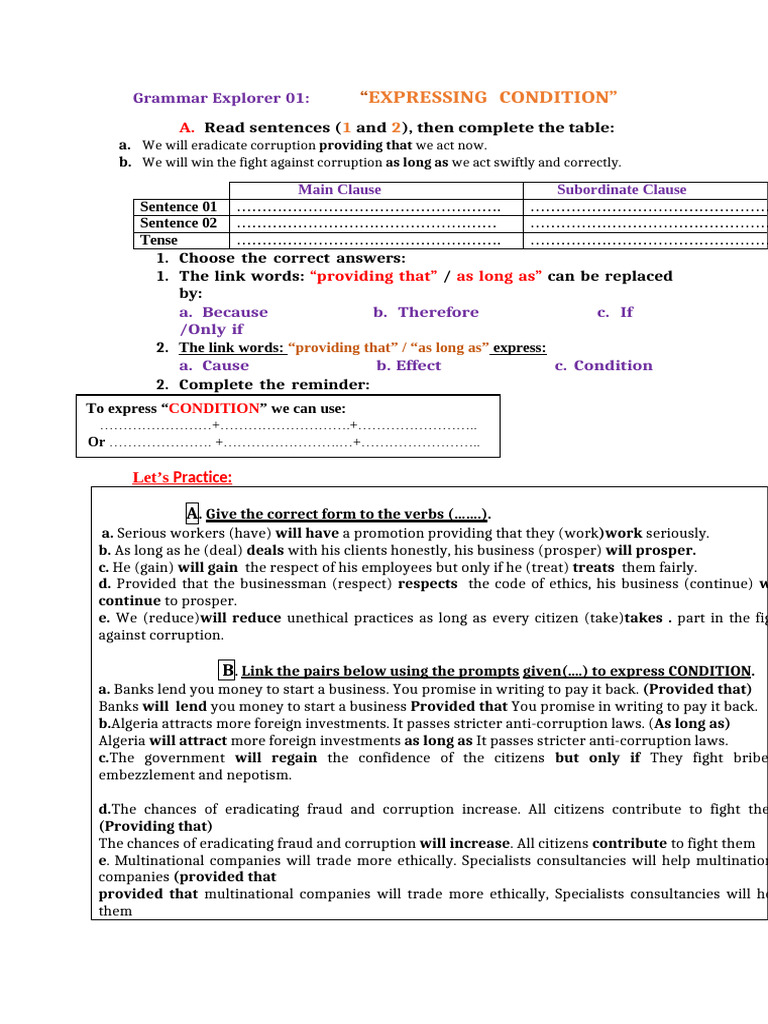 Expressing Condition in English Grammar | PDF | Sentence (Linguistics ...