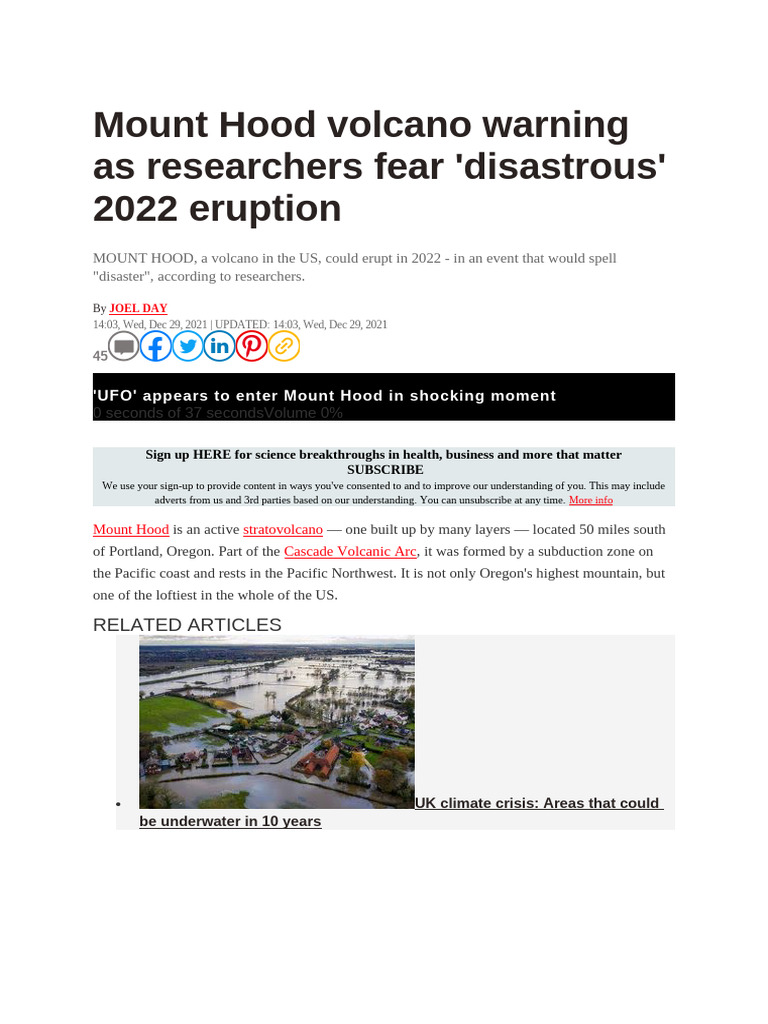 Mount Hood Volcano Warning As Researchers Fear | PDF | Volcano ...