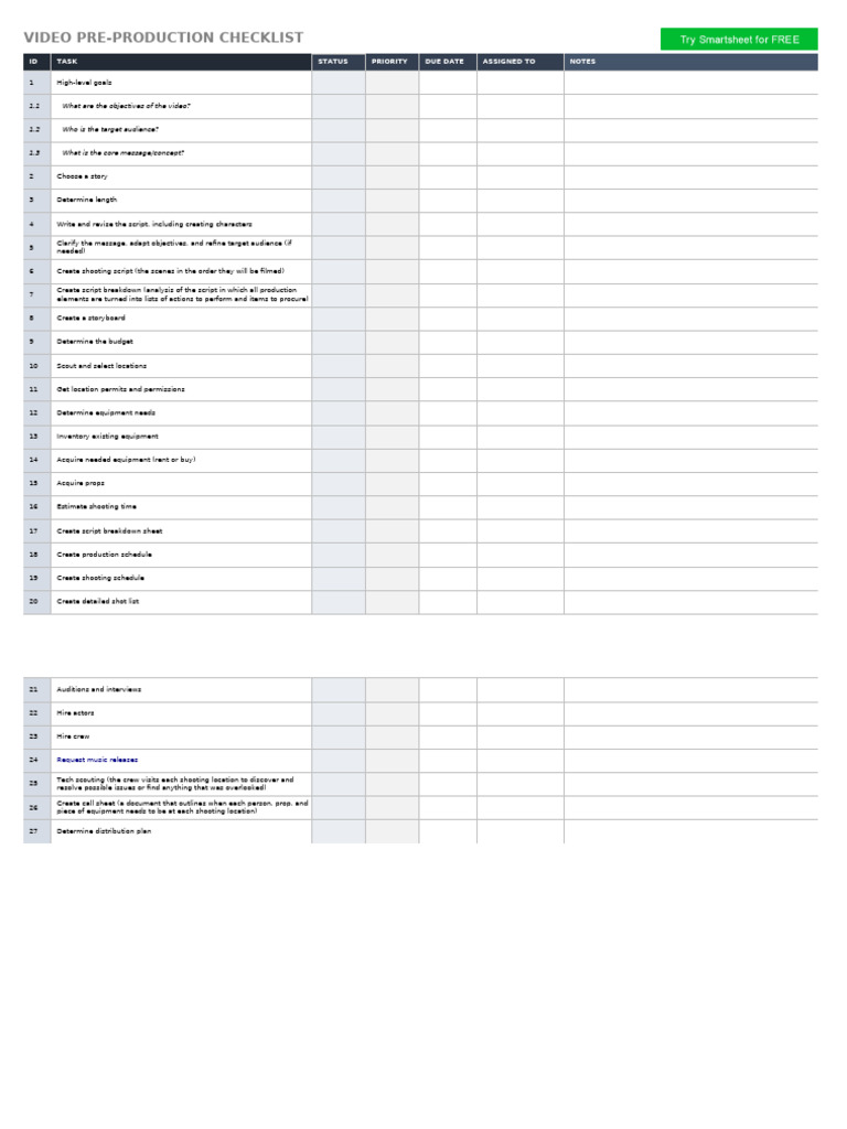 Video Pre-Production Checklist Guide | PDF