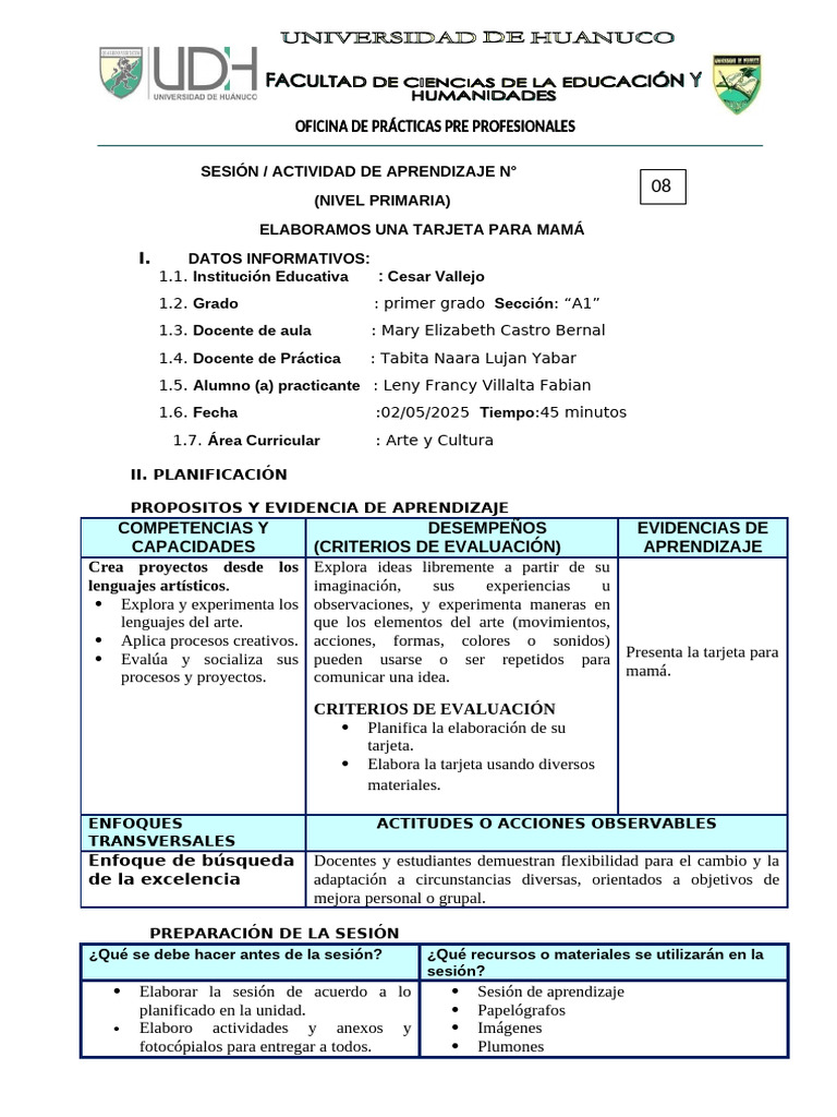Sesion de Arte y Cultura 8 | PDF | Aprendizaje | Enseñando