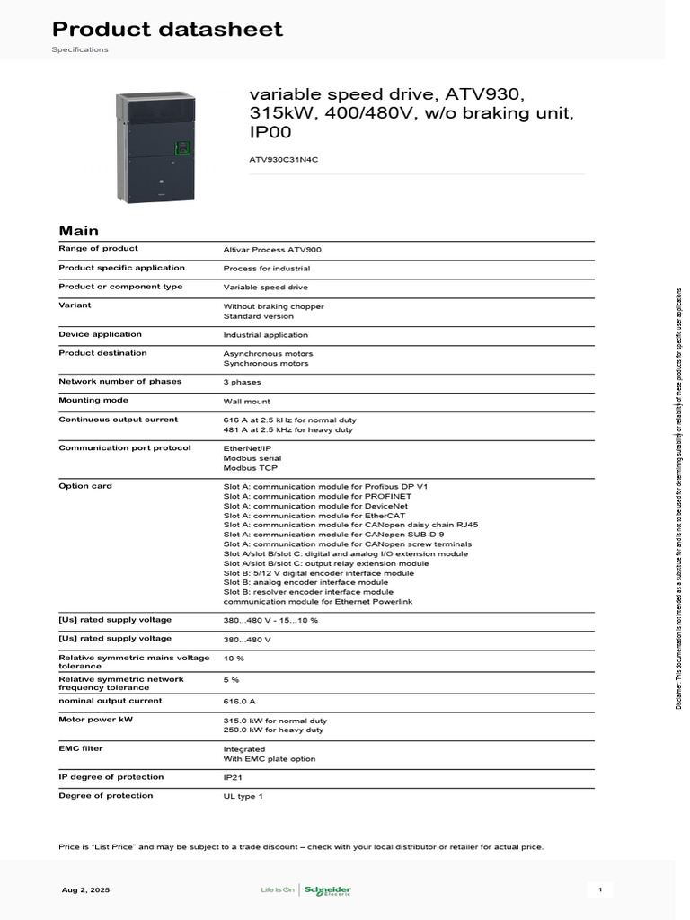 ATV930 Variable Speed Drive Specs | PDF | Electrical Engineering ...