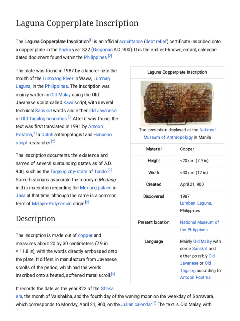 Laguna Copperplate Inscription Overview | PDF | Philippines | Southeast ...