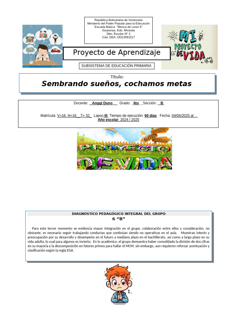 Proyecto Educativo para 6to Grado en Venezuela | PDF | Aprendizaje ...