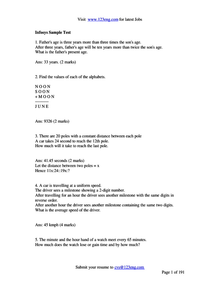 Infosys Sample Test Questions and Answers | PDF
